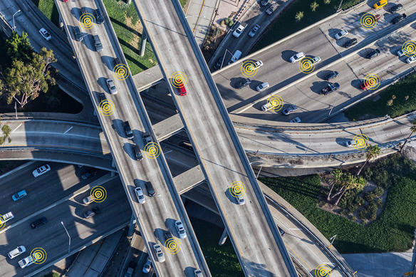 aerial view of cars on a highway